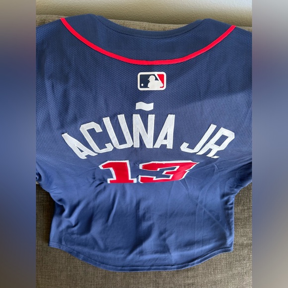 Nike Atlanta Braves Ronald Acuna Jr Navy Jersey MLB Baseball Men’s Sz: XL - Picture 6 of 6